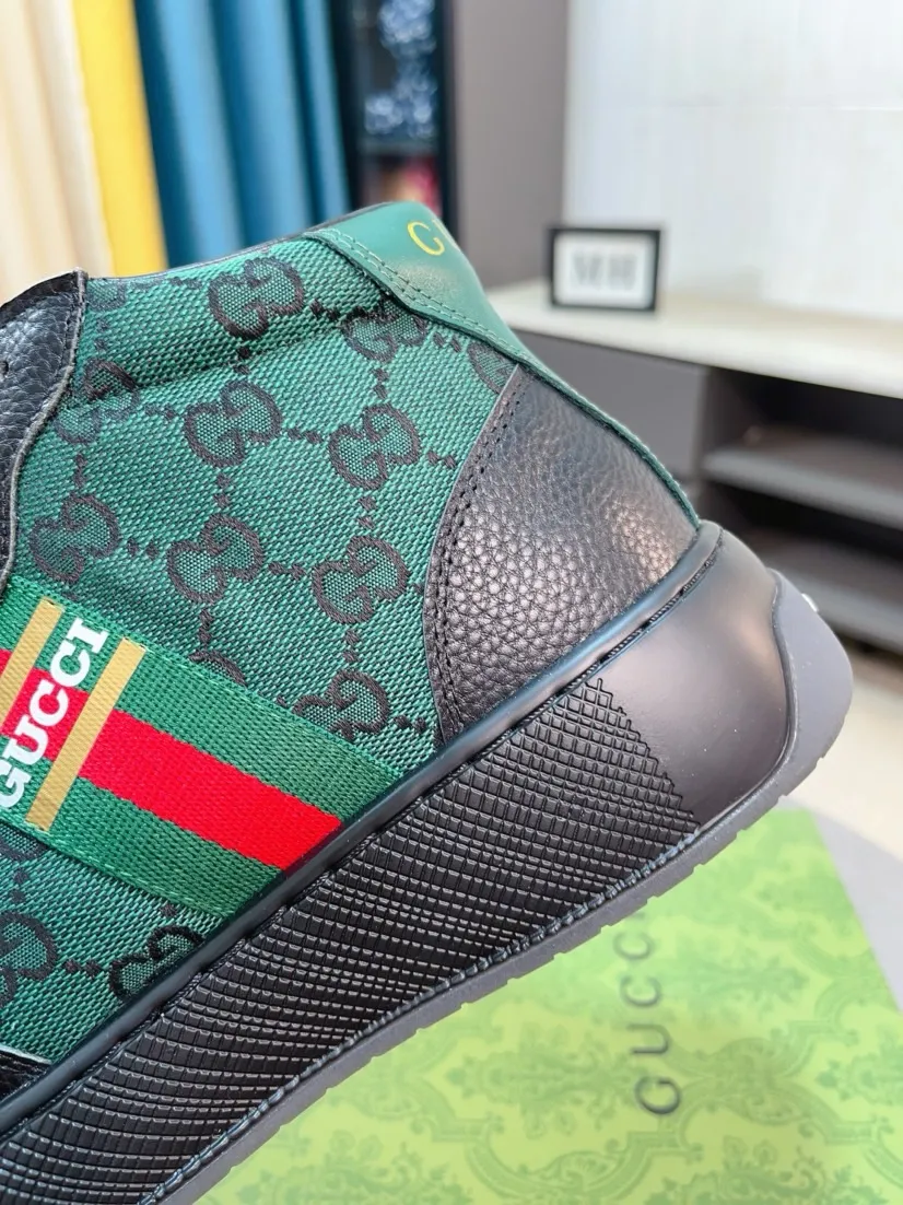Men's shoes 💰438🌹🌹GUCCI [Gucci] New high-top men's shoes, a high-end brand, the latest fashionable casual men's shoes, trendy and versatile, relaxed and sporty style, uppers imported from Italy, first-layer cowhide, genuine leather lining, and ultra-fine workmanship. Original personalized fashionable rubber wear-resistant outsole, light and comfortable on the foot, size 38-44
